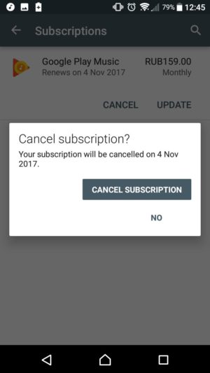 cancel subscription on android application