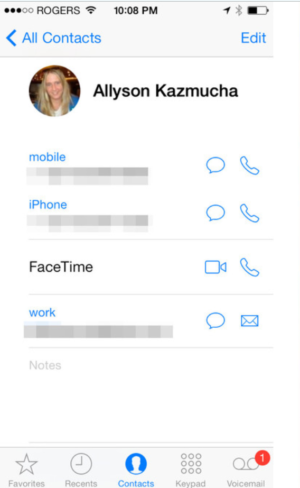 iOS Face time Contacts Call from iPhone
