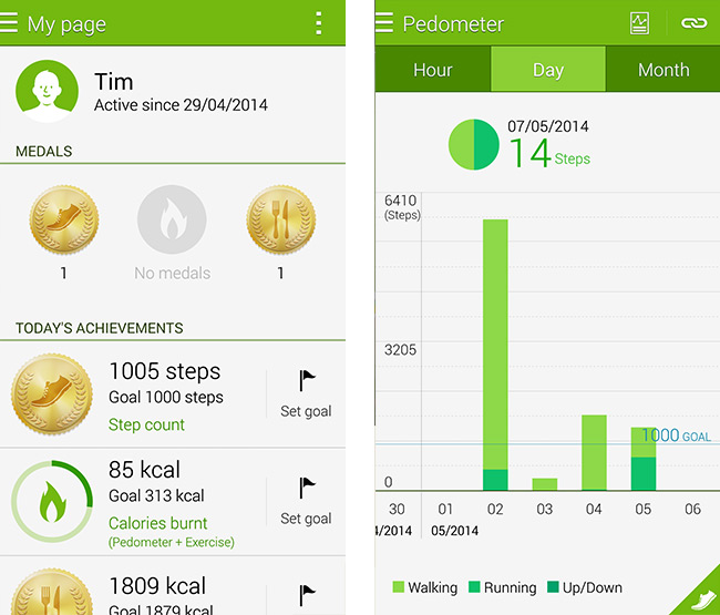 Samsung application pedometer sleep nutrition