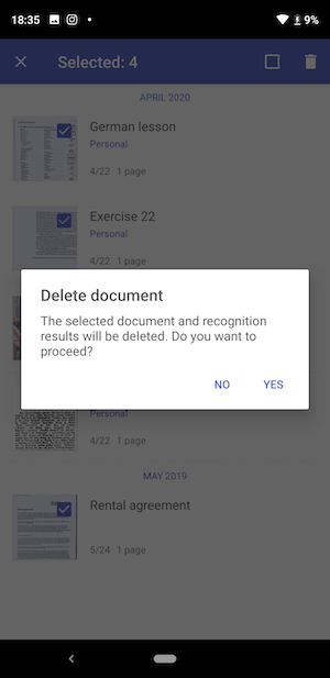 bulk delete documents in FineScanner Android