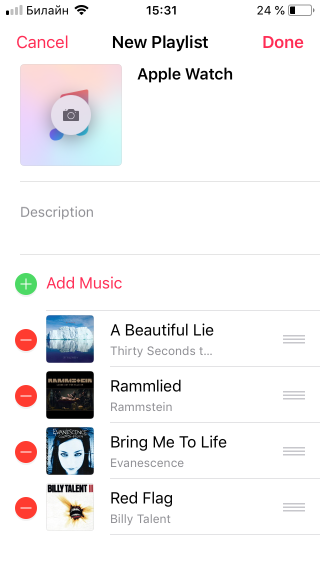 music playlist for apple watch